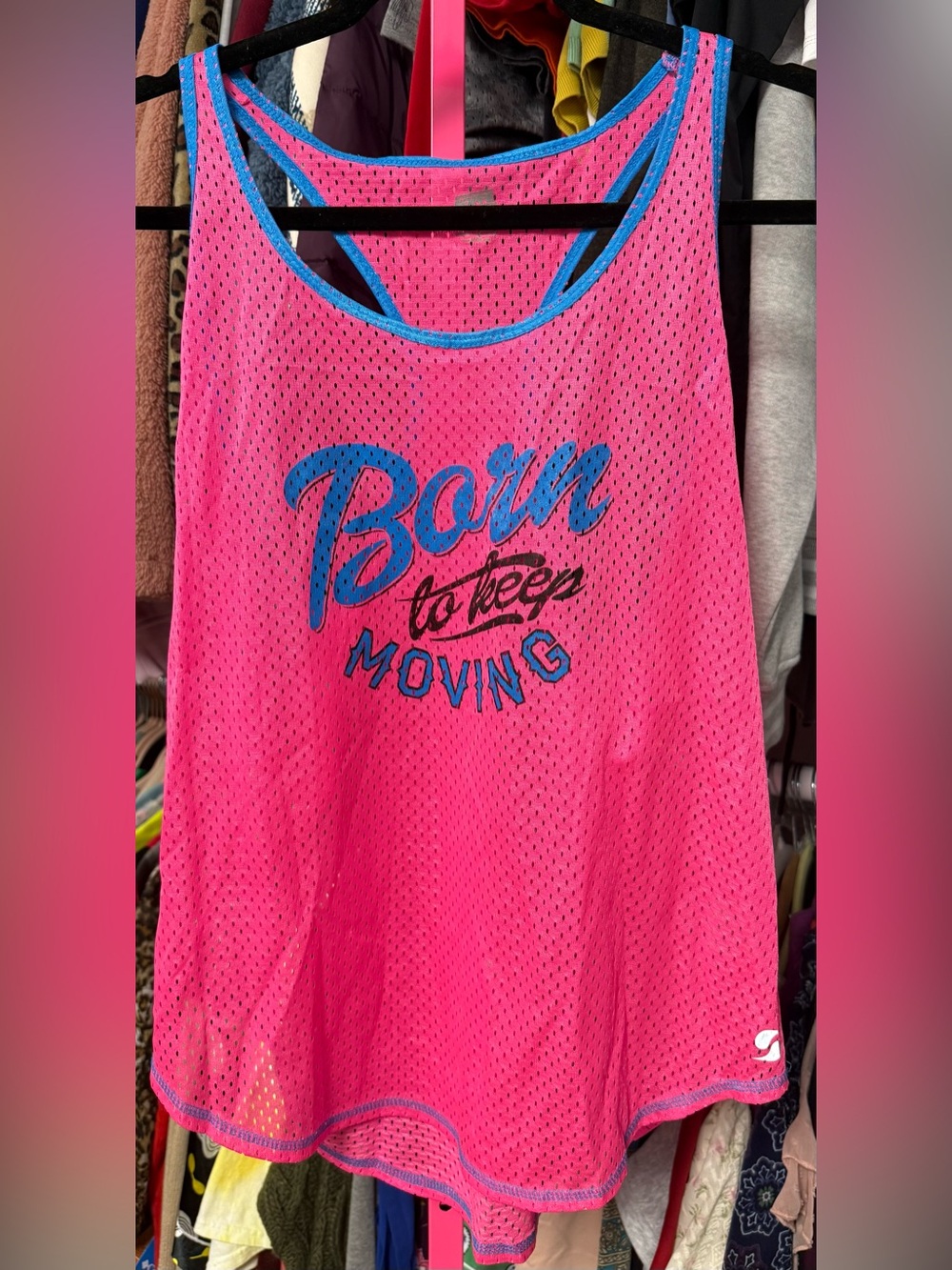 Soffe born to keep moving XL athletic mesh tank top shirt neon pink racerback